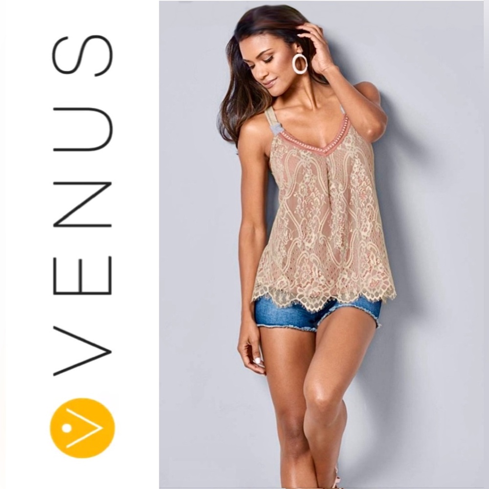 VENUS Mauve & Cream Lace Top, EUC, Size XS